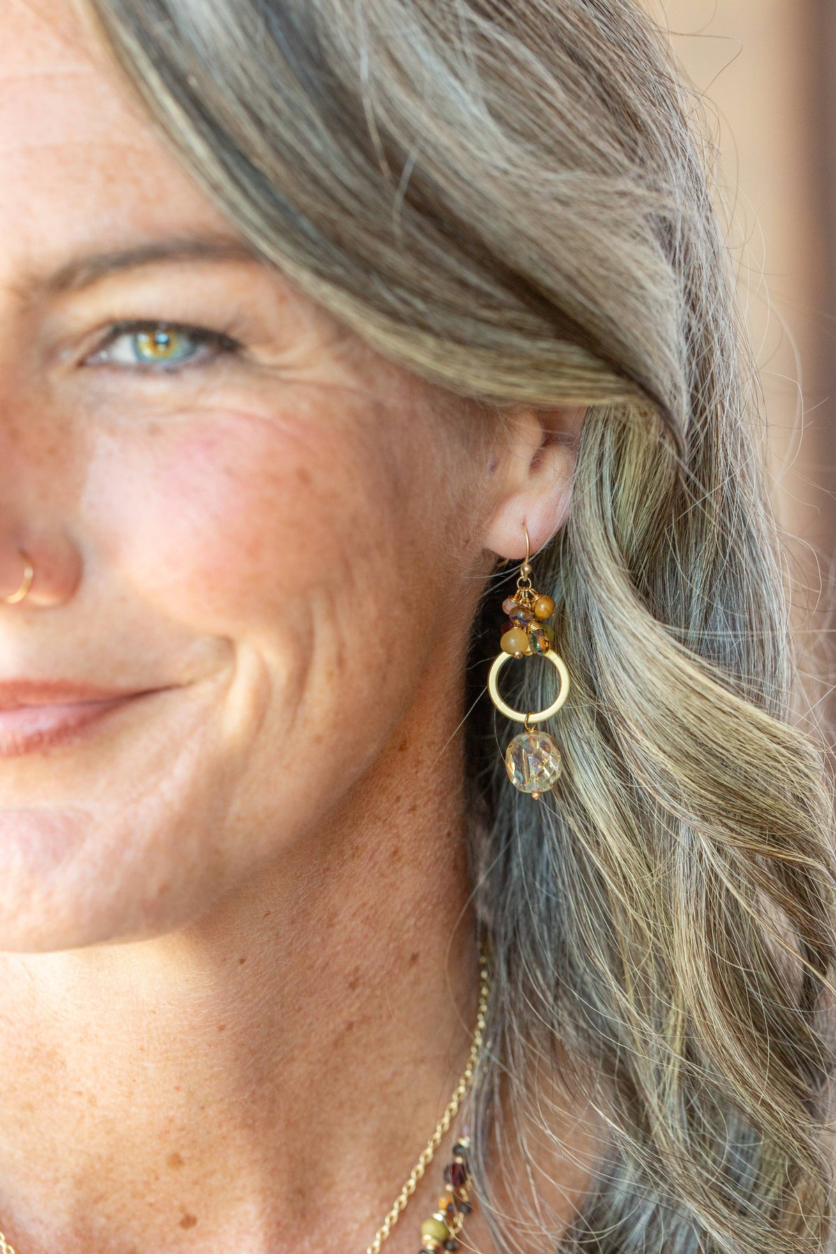 Anne Vaughan Designs Jewelry - Golden Hour Garnet, Czech Glass, Jasper Cluster Earrings