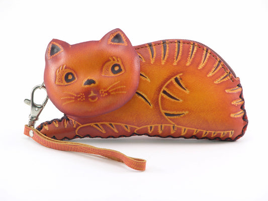 Sunflower Handmade leather inc - Leather Cat Wristlet. Coin purse wallet