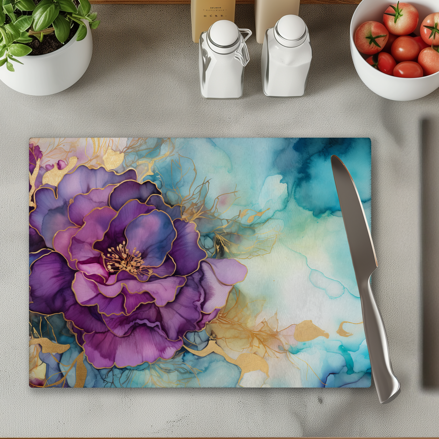 Fernville Creations - Tempered Glass Cutting Board: Alcohol Ink Charcuterie Tray