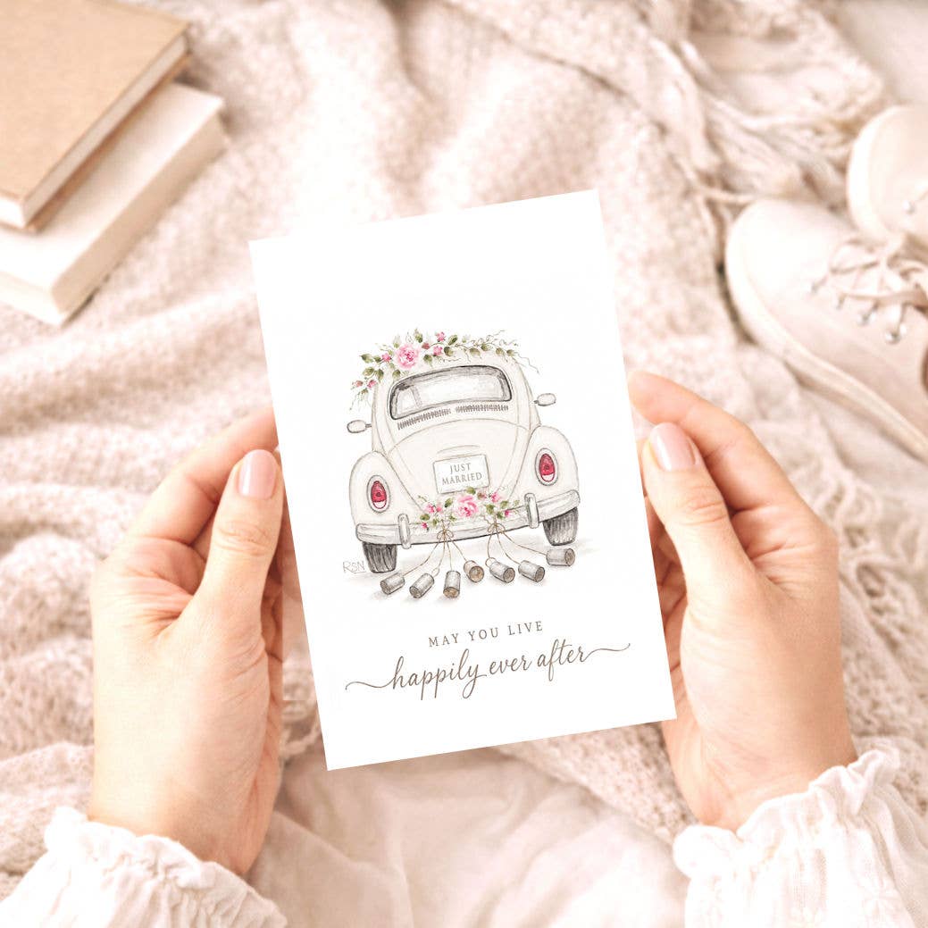 Bellflower Girl - Happily Ever After | Watercolor VW BUG | Wedding Day Card