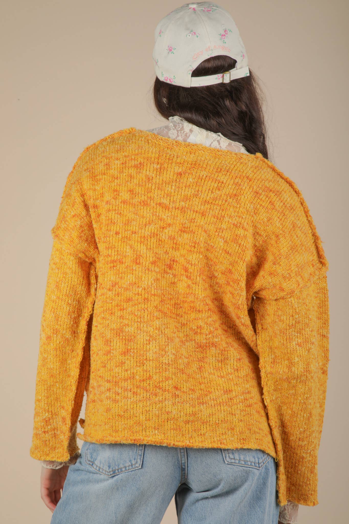 VERY J - 12W3270N-Oversized Casual Multi Color Knit Sweater Top