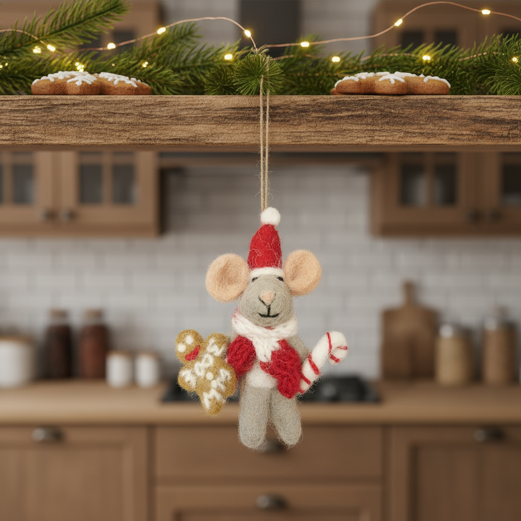Felt So Good - Handmade Felt Chris Mouse Christmas Hanging Decoration