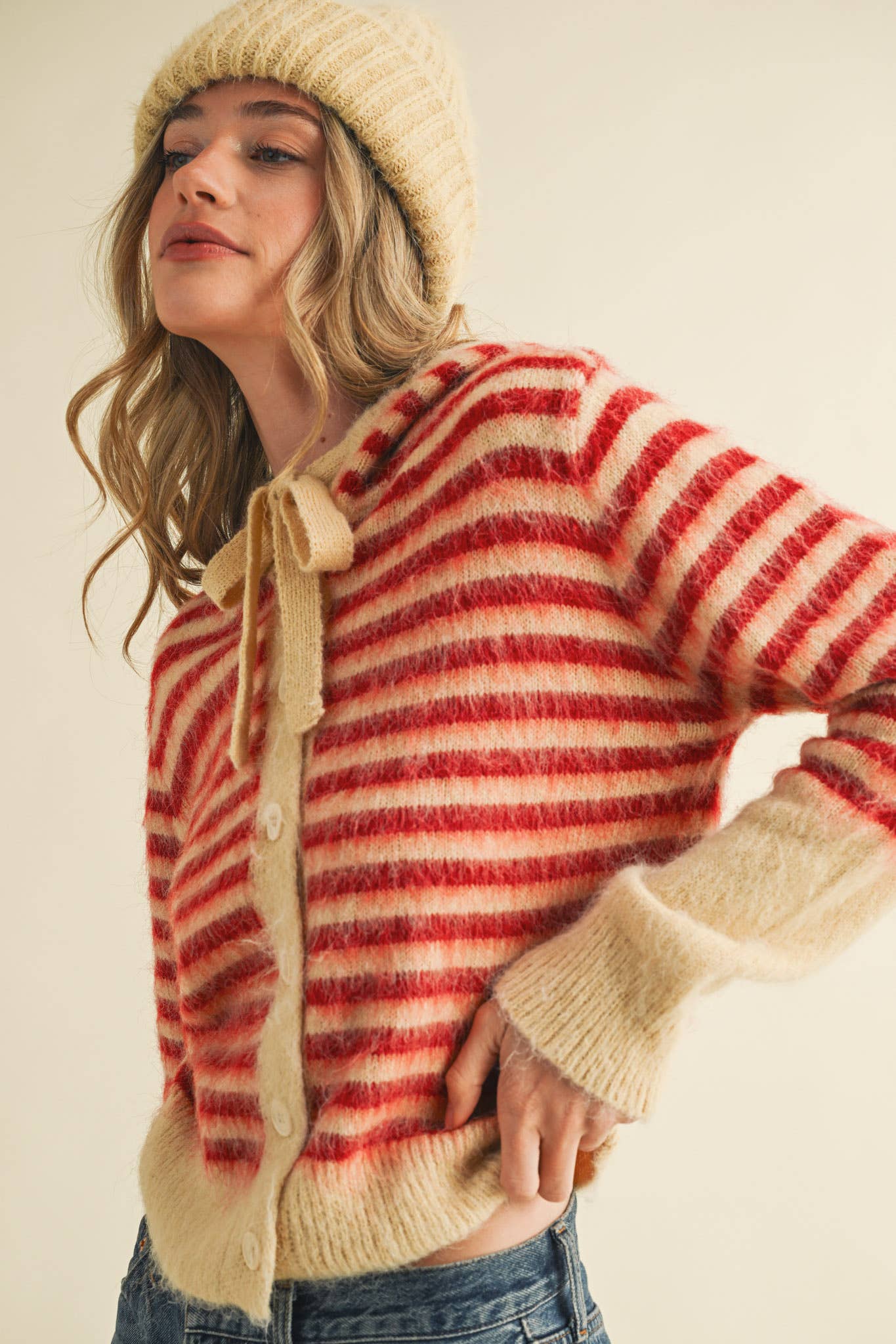 &MERCI - STRIPED HOODIE SWEATER CARDIGAN MSW11063