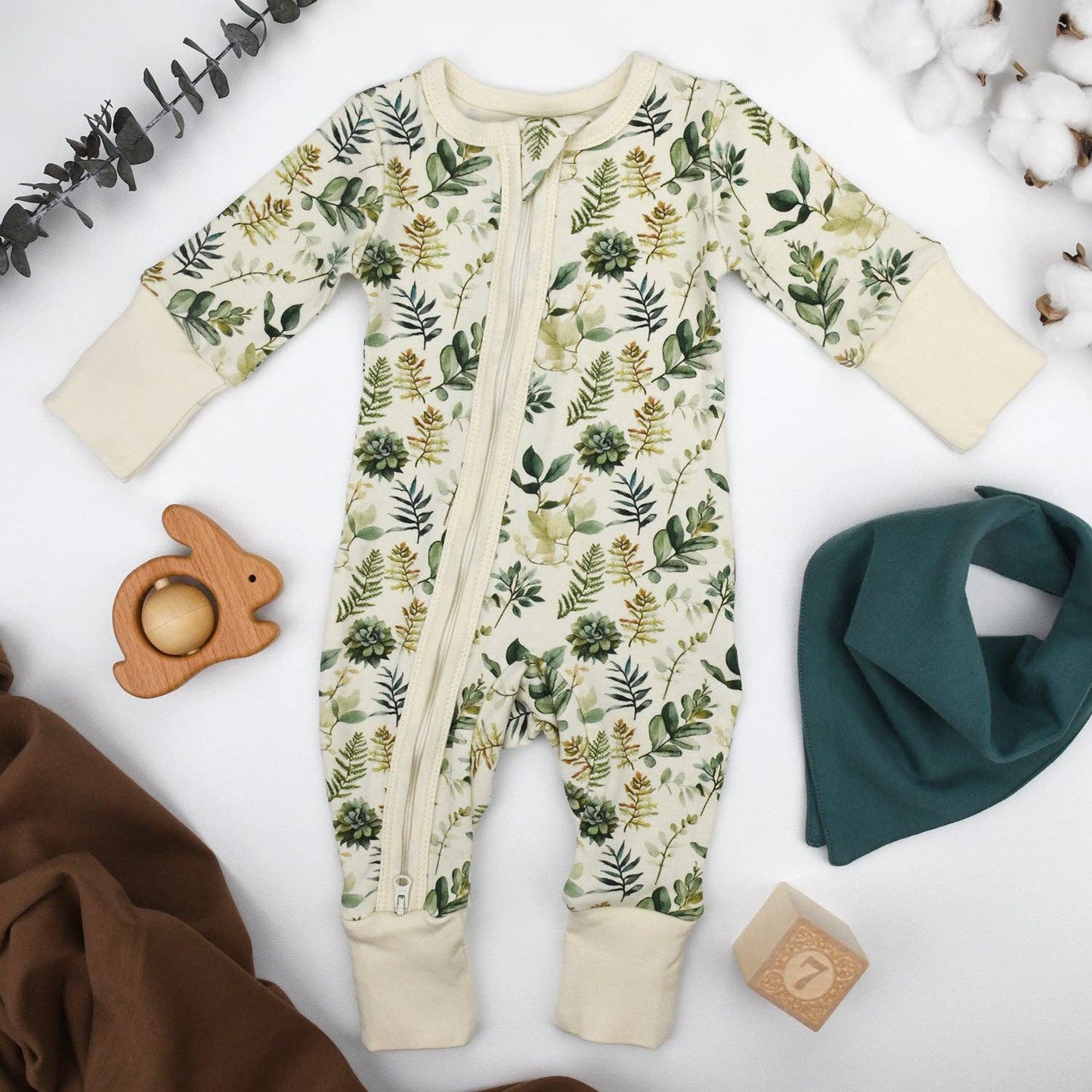 Earthy - Organic Cotton Baby Pajamas 2-Way Zip Front Zipper Sleeper, Ivy