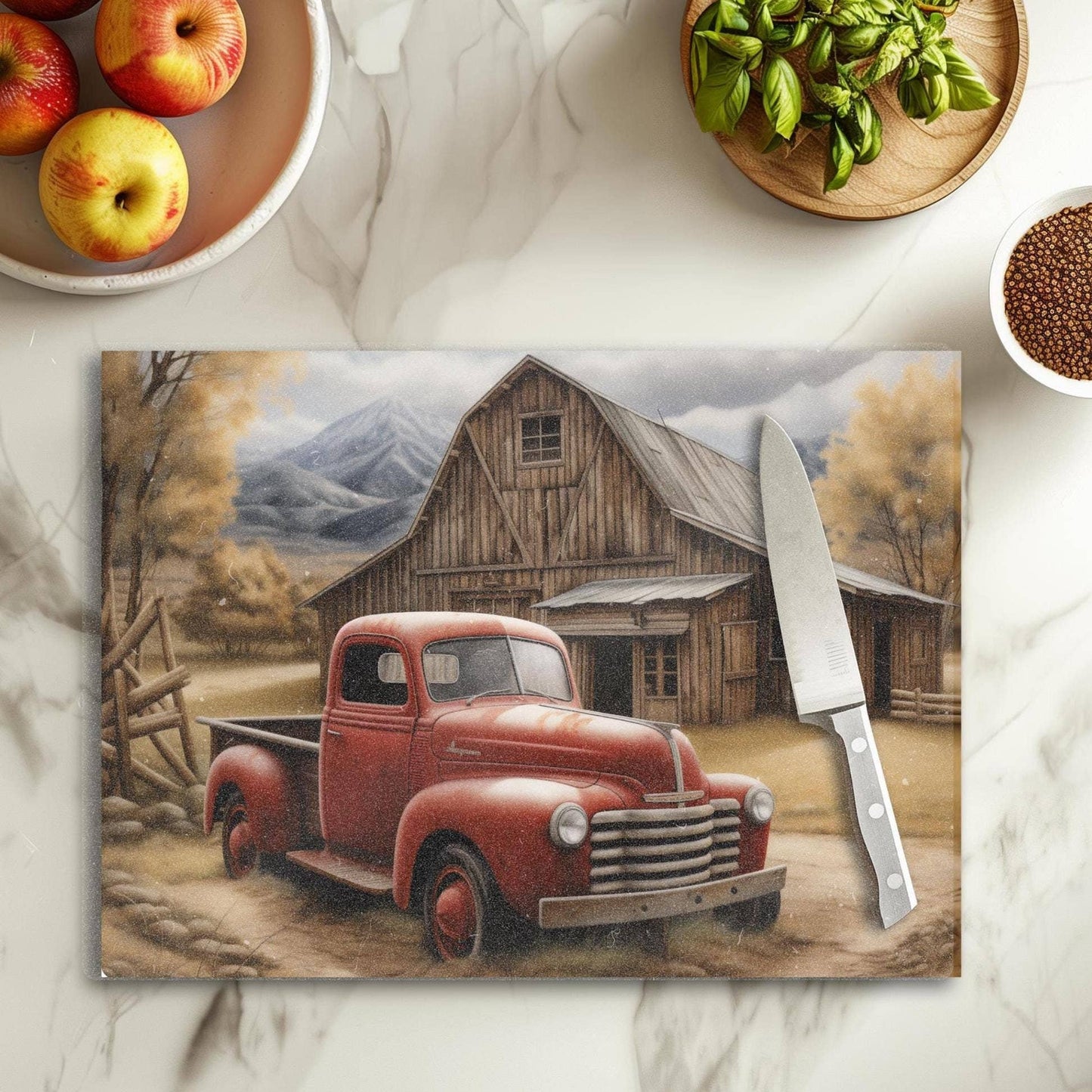Fernville Creations - Tempered Glass Cutting Board: Farmhouse Kitchen Tray
