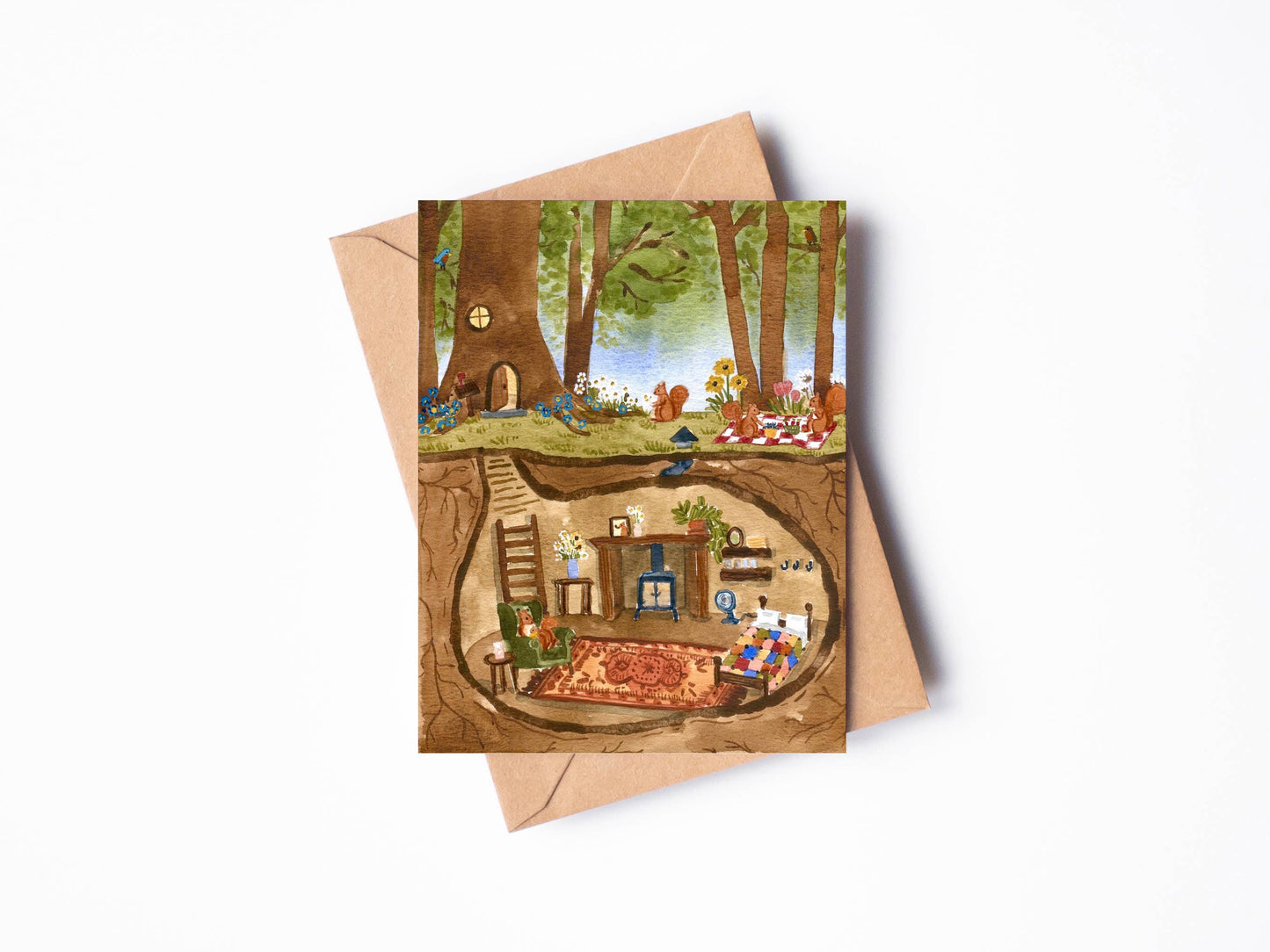 Randi Lynn Reed Illustration - Summer at Squirrel Hollow Single Blank Greeting Card