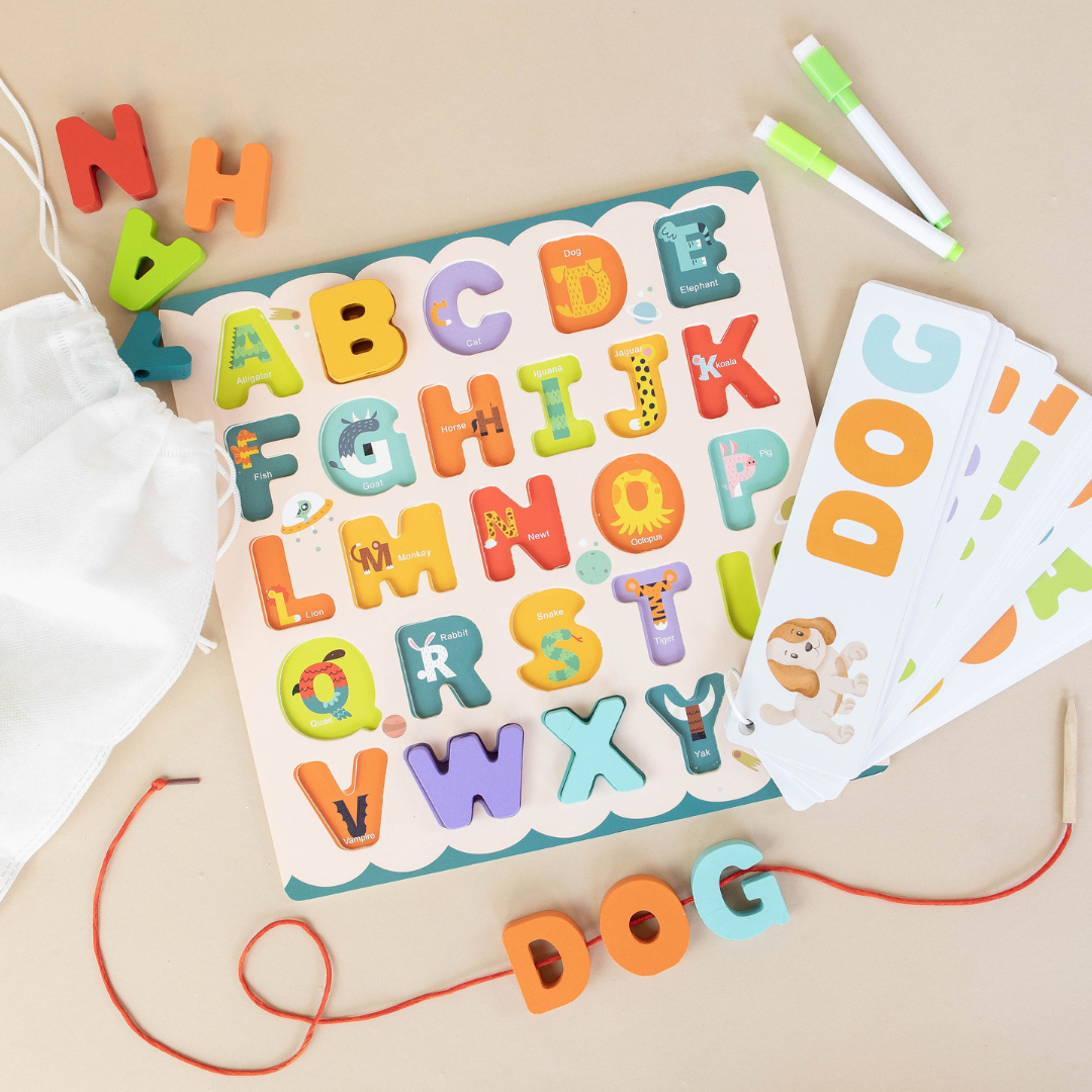 Spirit 'N Sprout - CASE ABC Puzzle with Flashcards, Tactile Alphabet Learning