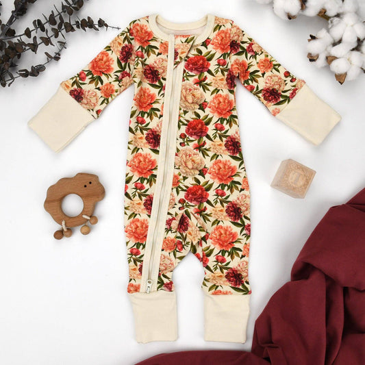 Earthy - Organic Cotton Baby Pajamas 2-Way Zip Front Zipper Sleeper, Petunia