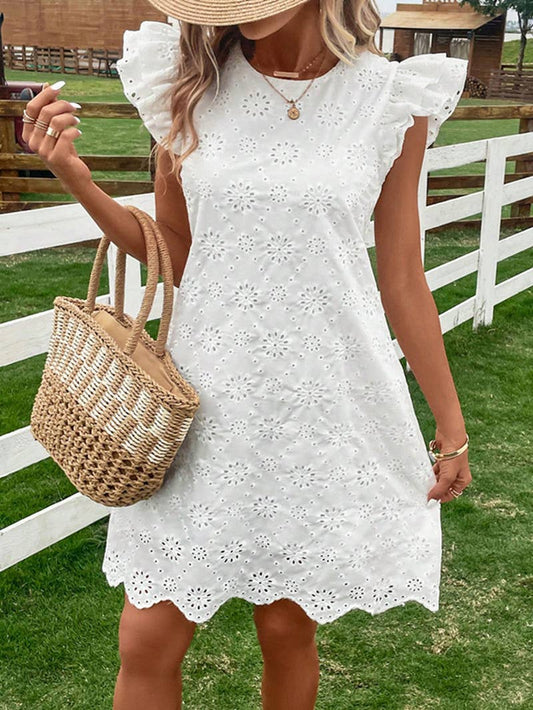 Rosa Clothing - Boho Ruffle Trim Eyelet Lace Floral Dress