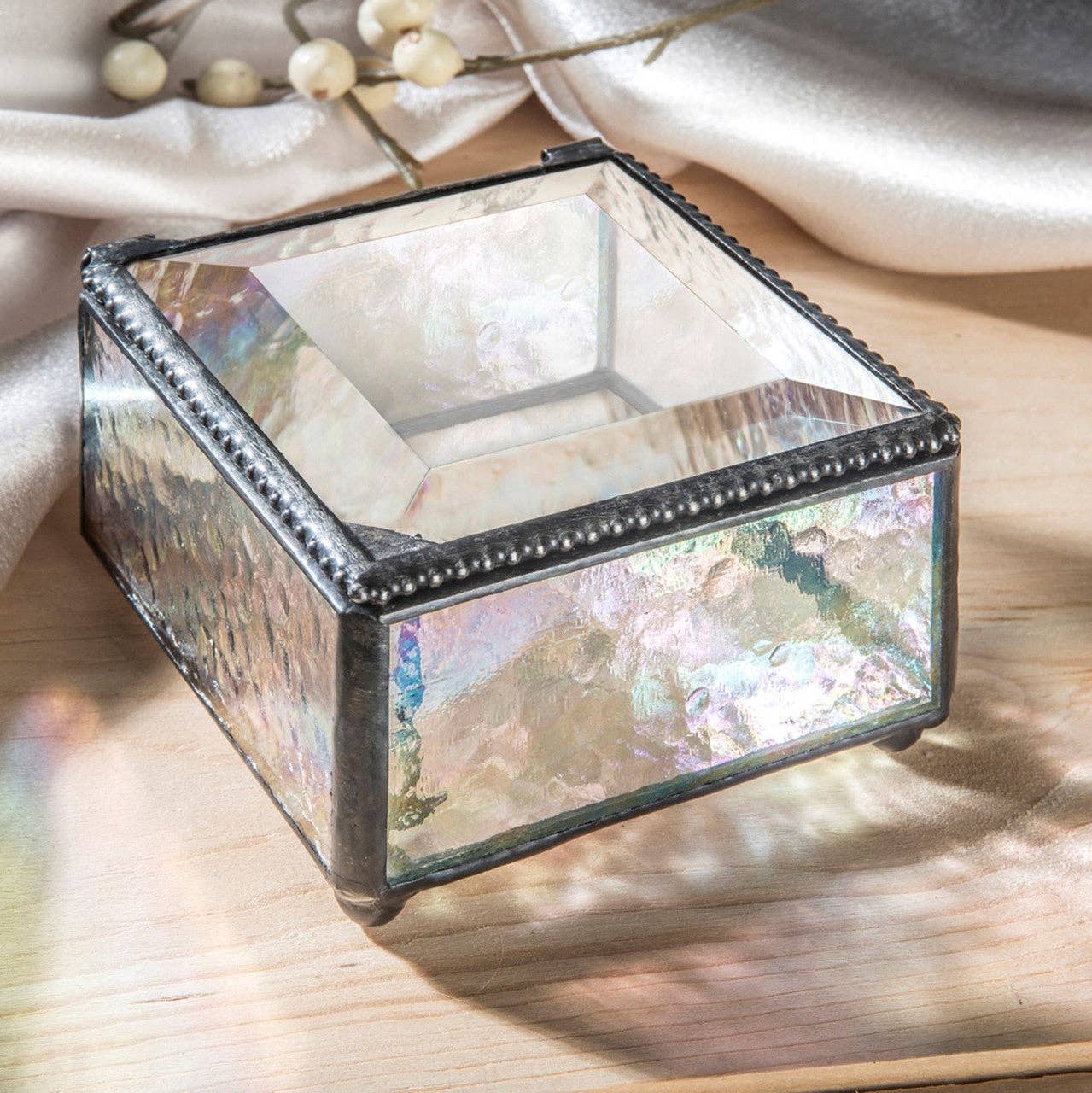 J Devlin Glass Art & Bert Anderson Collection - Iridescent Glass Jewelry Box | Small Display Keepsake