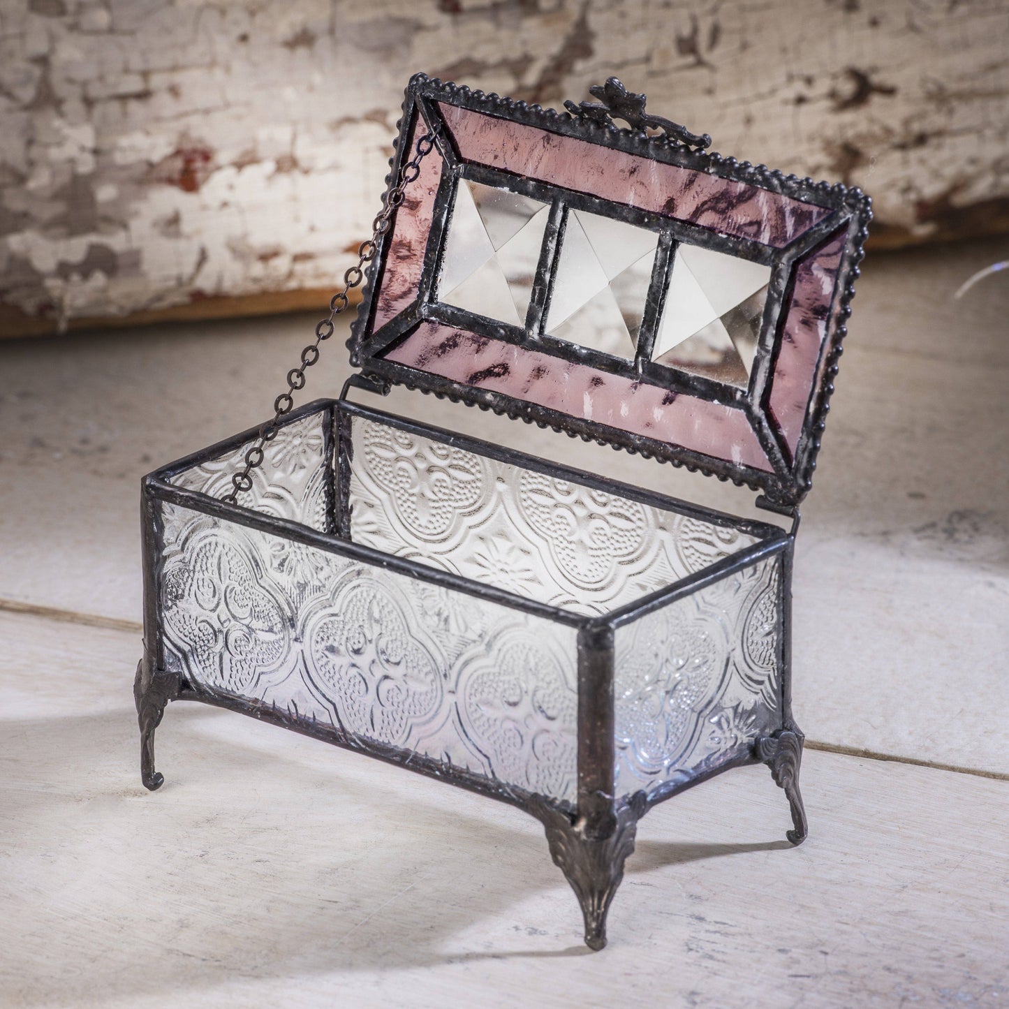 J Devlin Glass Art & Bert Anderson Collection - Glass Jewelry Box with Beveled Lid & Rose Glass – J Devlin