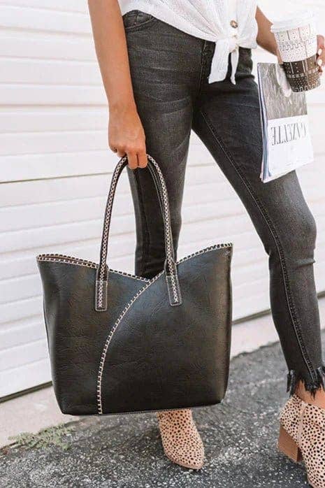 MiMi Wholesale - COL001-2 2-in-1 Stitch Trim Detail Shoulder/Tote Set Bag