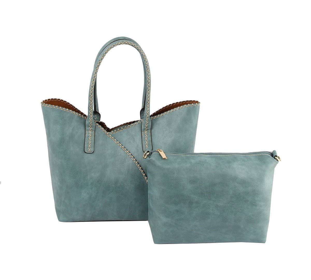 MiMi Wholesale - COL001-2 2-in-1 Stitch Trim Detail Shoulder/Tote Set Bag