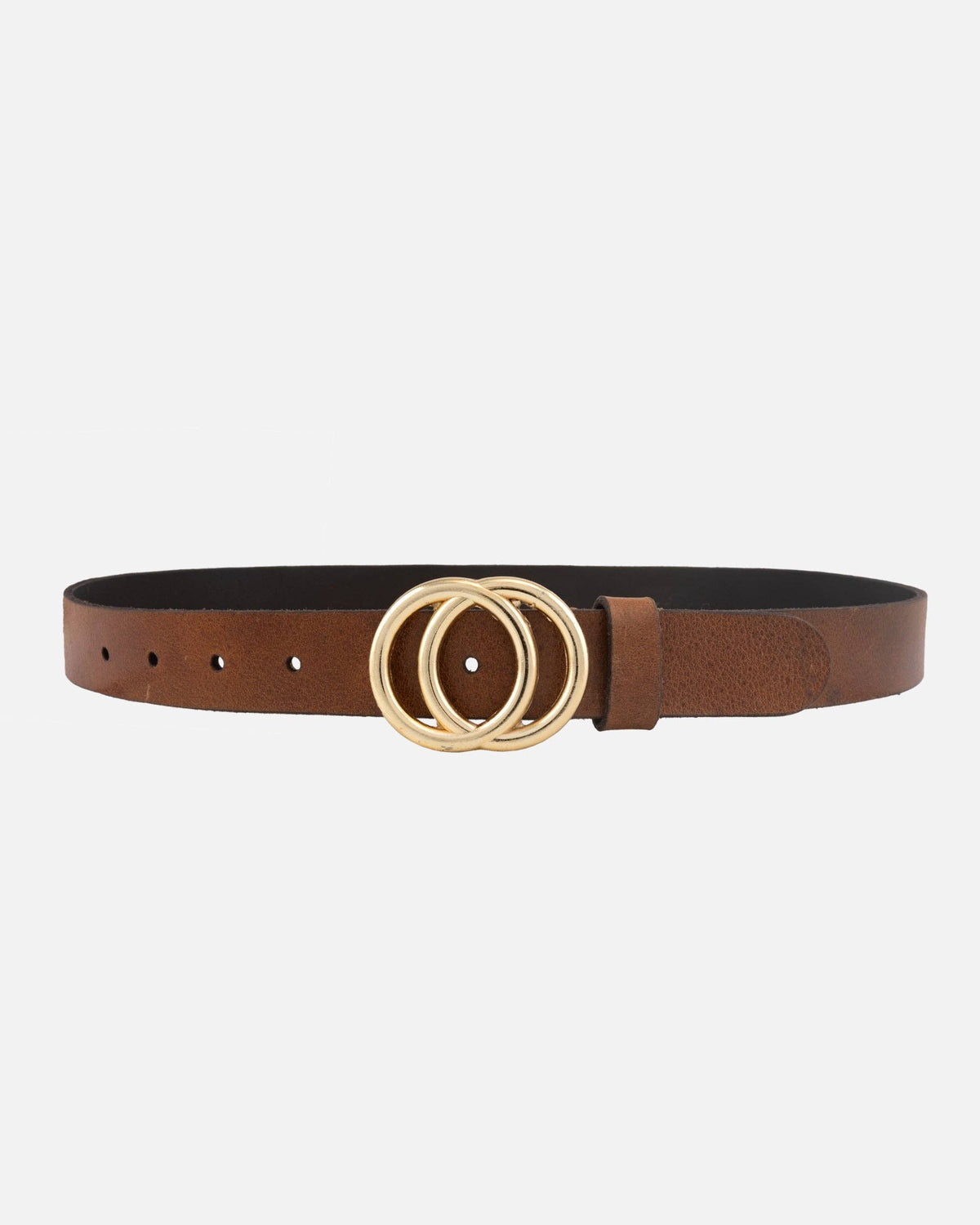 Amsterdam Heritage Leather Belts, Bags, Jackets & Apparel - Caia | Double Ring Leather Belt with Gold Buckle