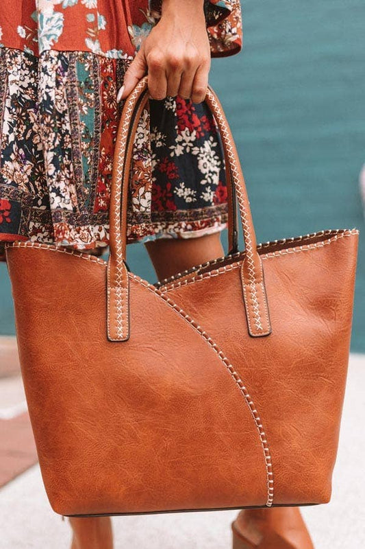 MiMi Wholesale - COL001-2 2-in-1 Stitch Trim Detail Shoulder/Tote Set Bag