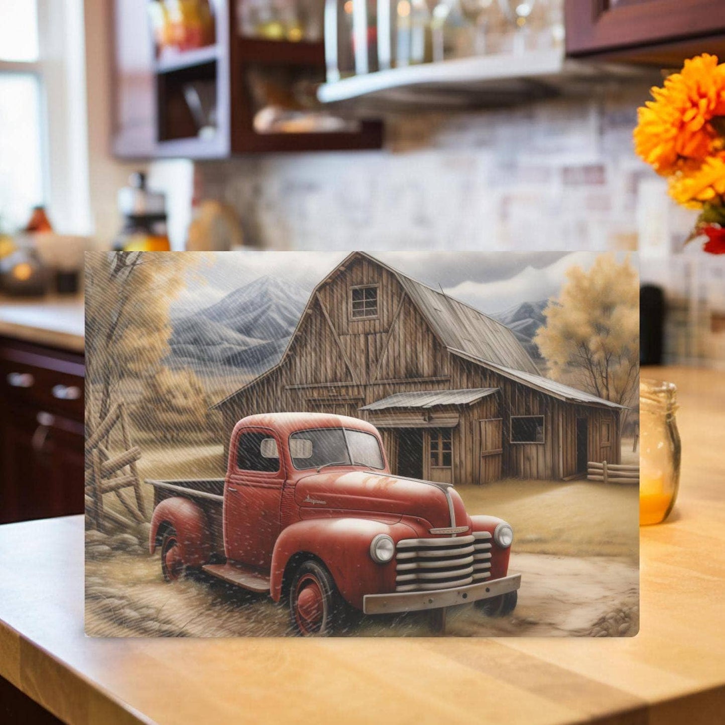 Fernville Creations - Tempered Glass Cutting Board: Farmhouse Kitchen Tray