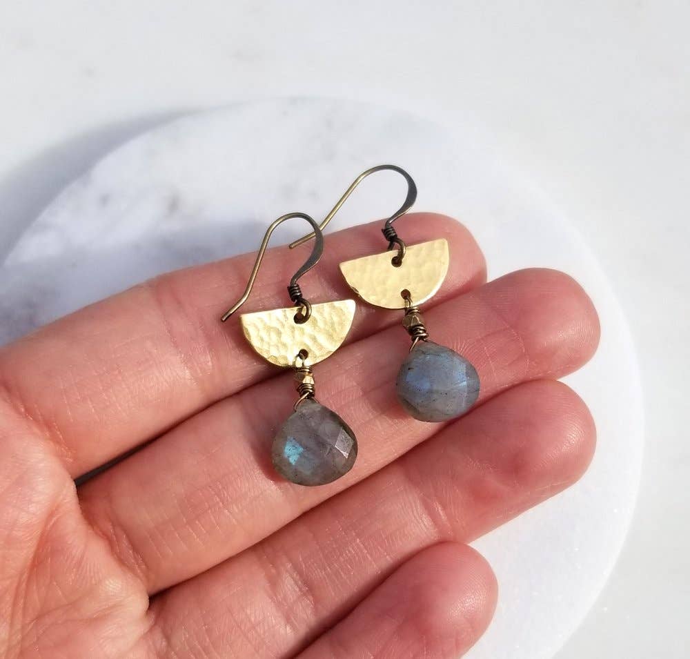 Edgy Petal Jewelry - Labradorite Hammered Half Moons Earrings Boho