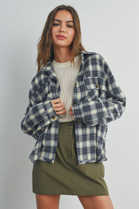 BUTTERMELON - Plaid Long-Sleeve Shirt Jacket - BMJ7328