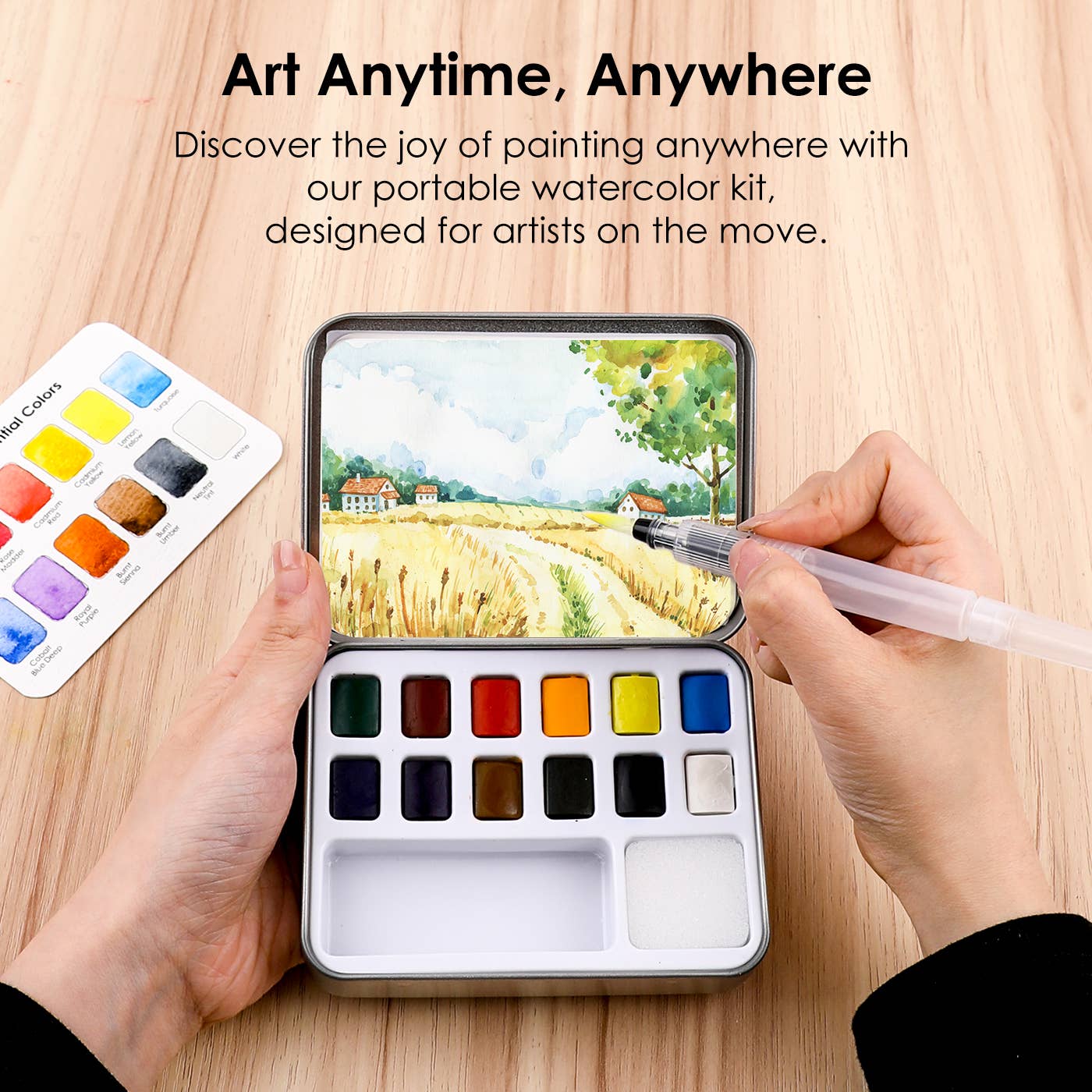 Grabie - Watercolor Pocket Set Of 12 With Brush - Essential Colors