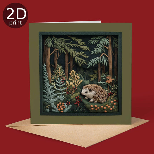 Good Post Day - Deep Forest Hedgehog 2D Printed Shadow Box Card