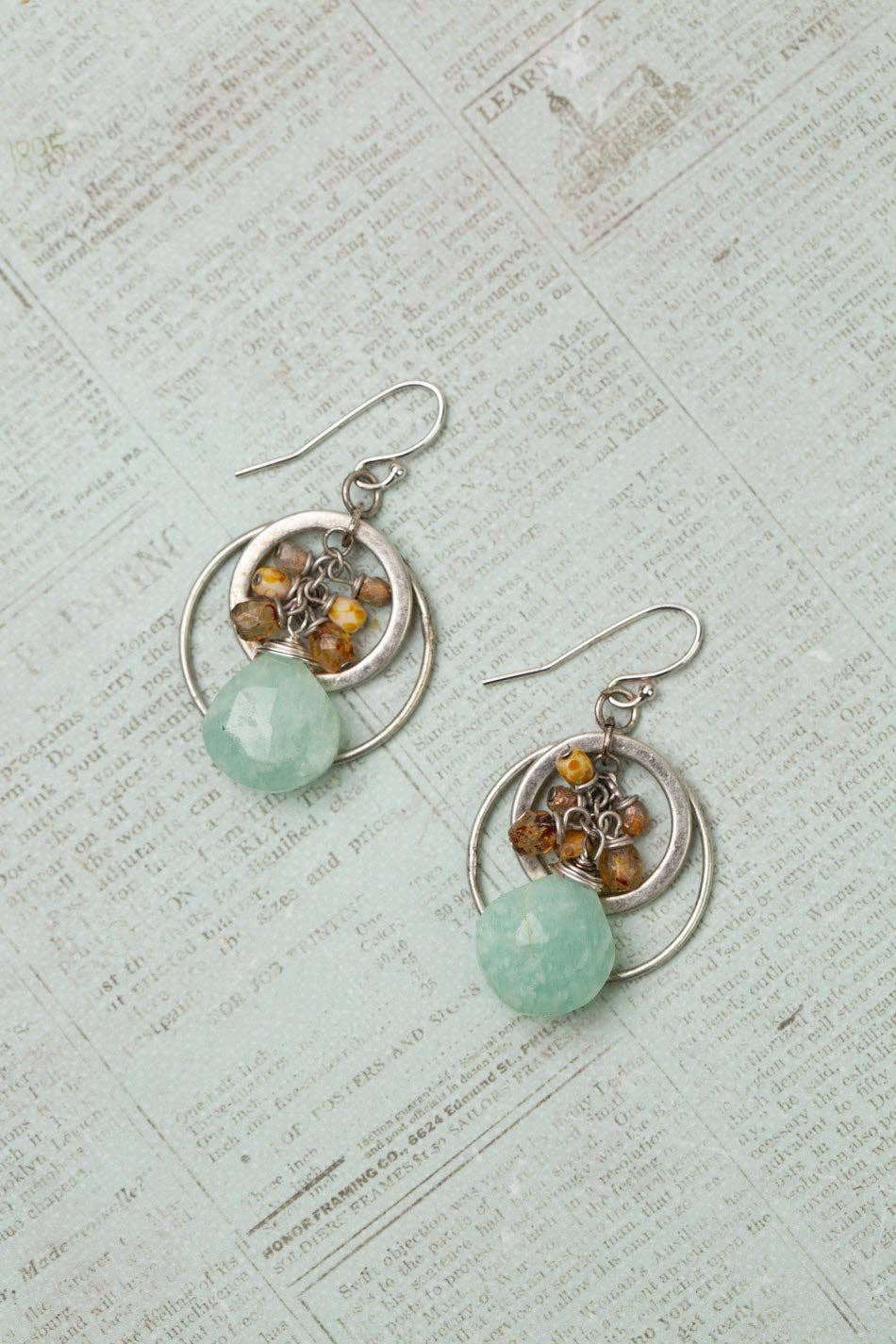 Anne Vaughan Designs Jewelry - Wisdom Within Faceted Czech Glass With Amazonite Briolette Cluster Earrings