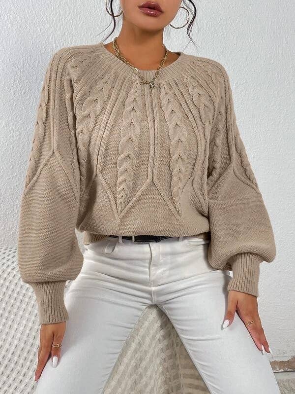 Rosa Clothing - Cable knit Balloon Sleeves sweater jumper