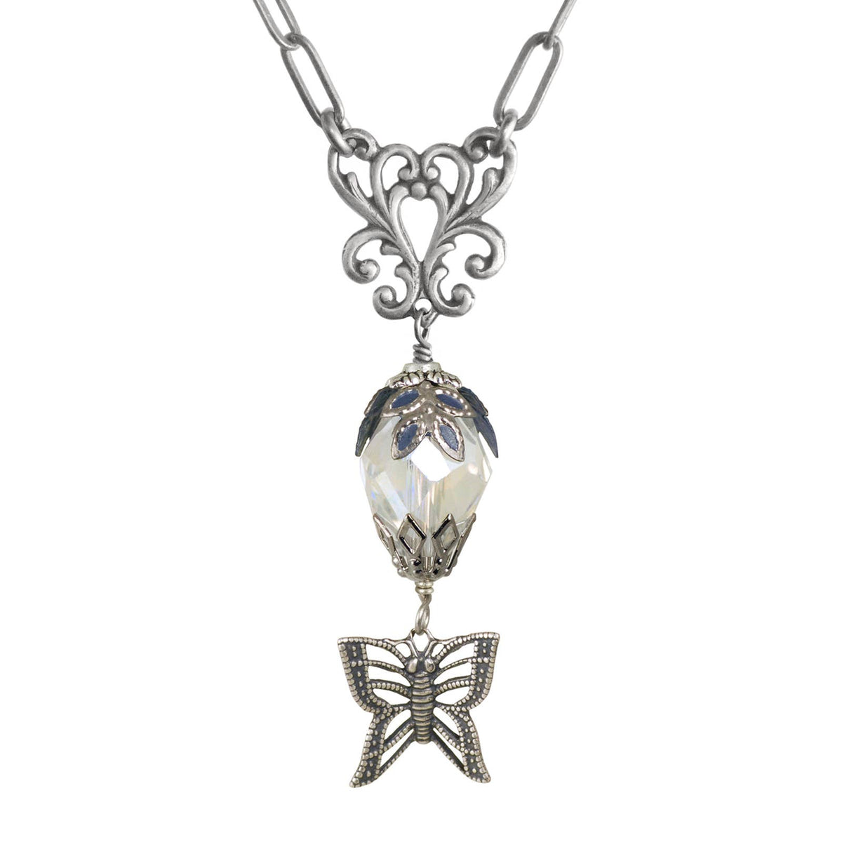 NoMonet - Fairyland: Butterfly Teardrop Crystal Hand Painted Necklace