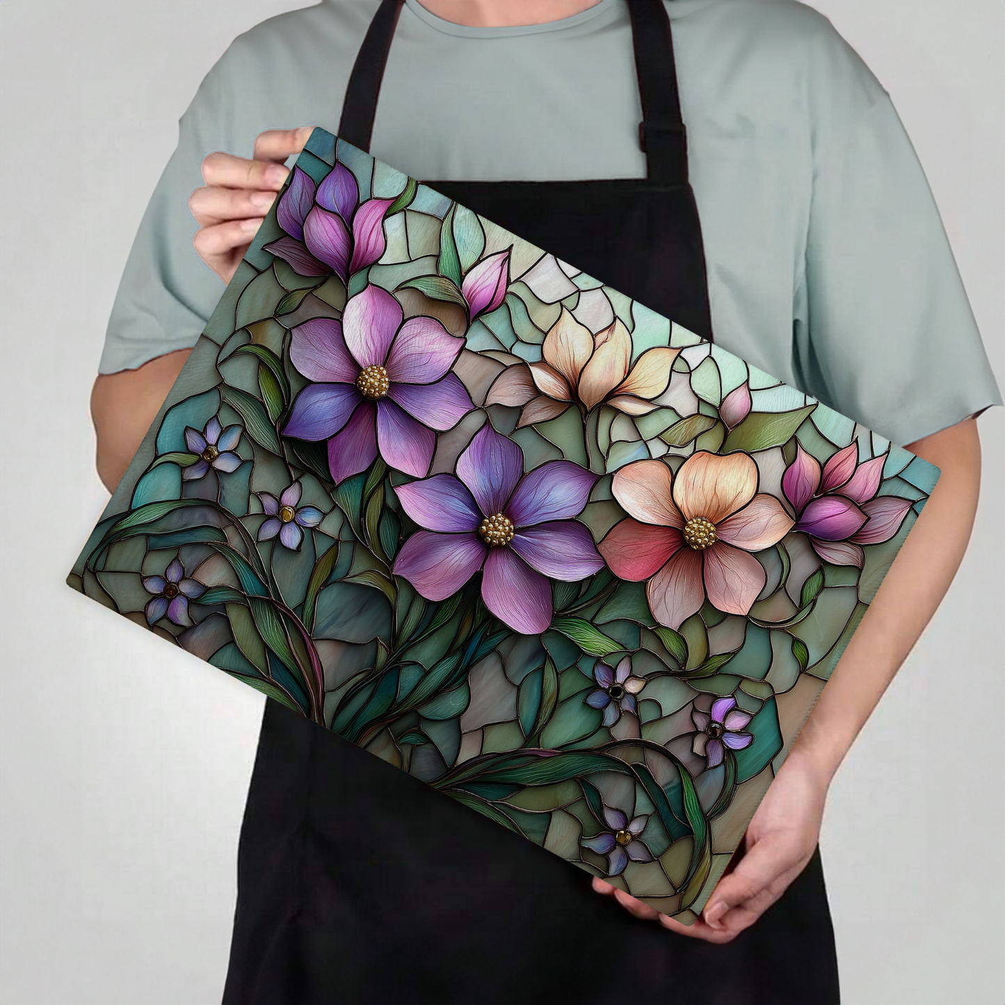 Fernville Creations - Tempered Glass Cutting Board: Floral Charcuterie Tray