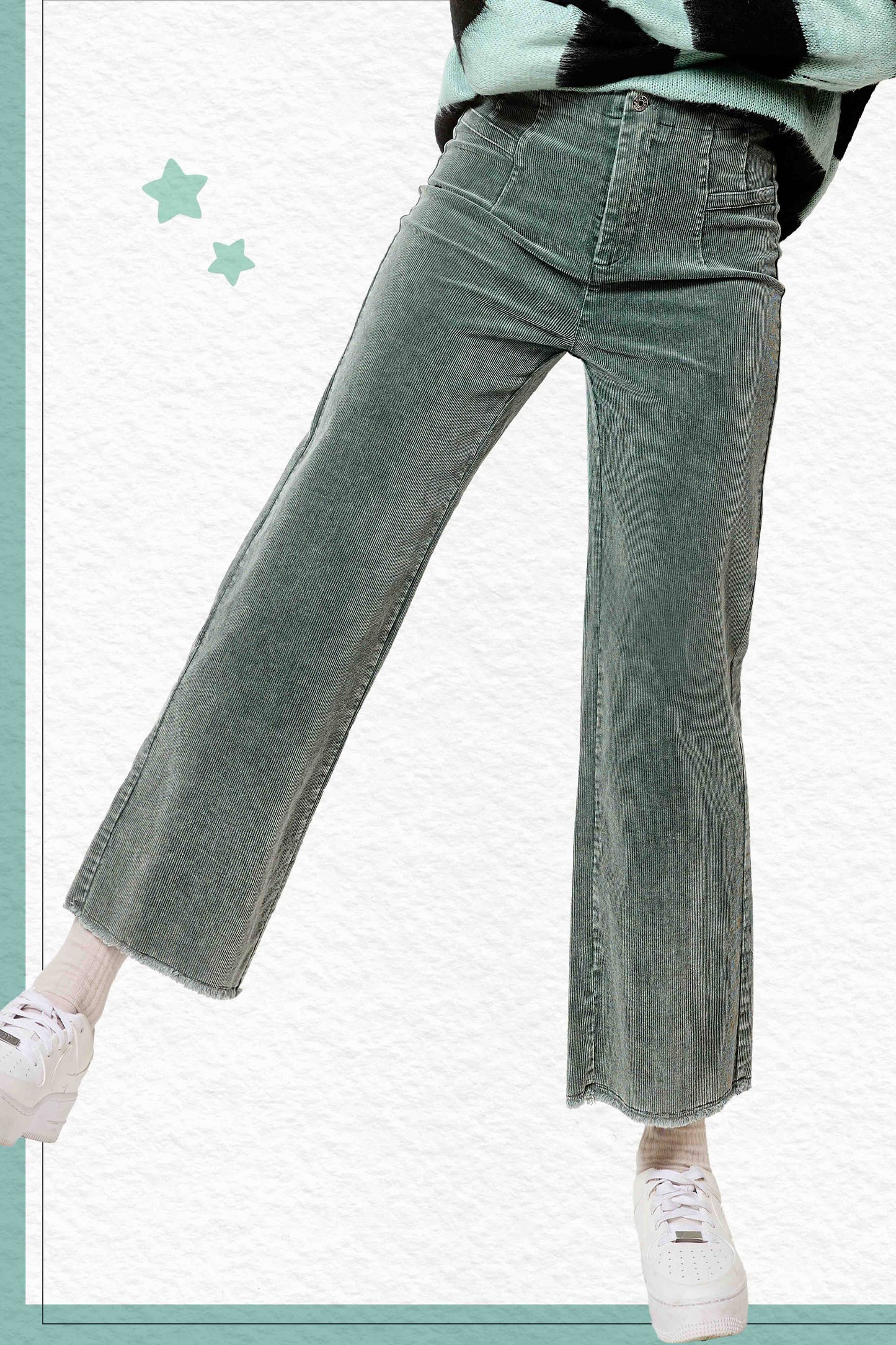 La Miel - MCP4220-Mineral Washed High Waisted Wide Leg Corduroy Pants