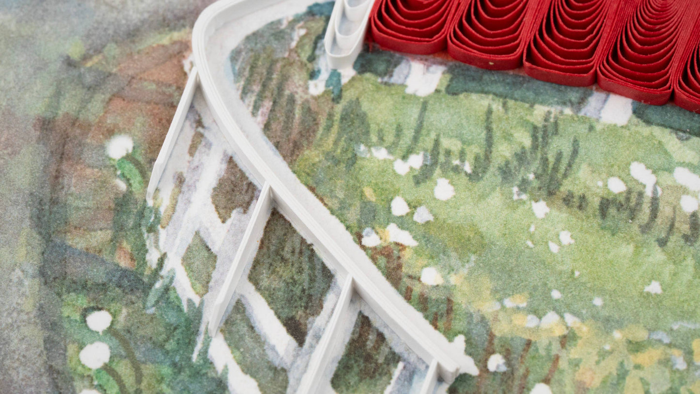 Quilling Card - Quilled Red Covered Bridge Greeting Card