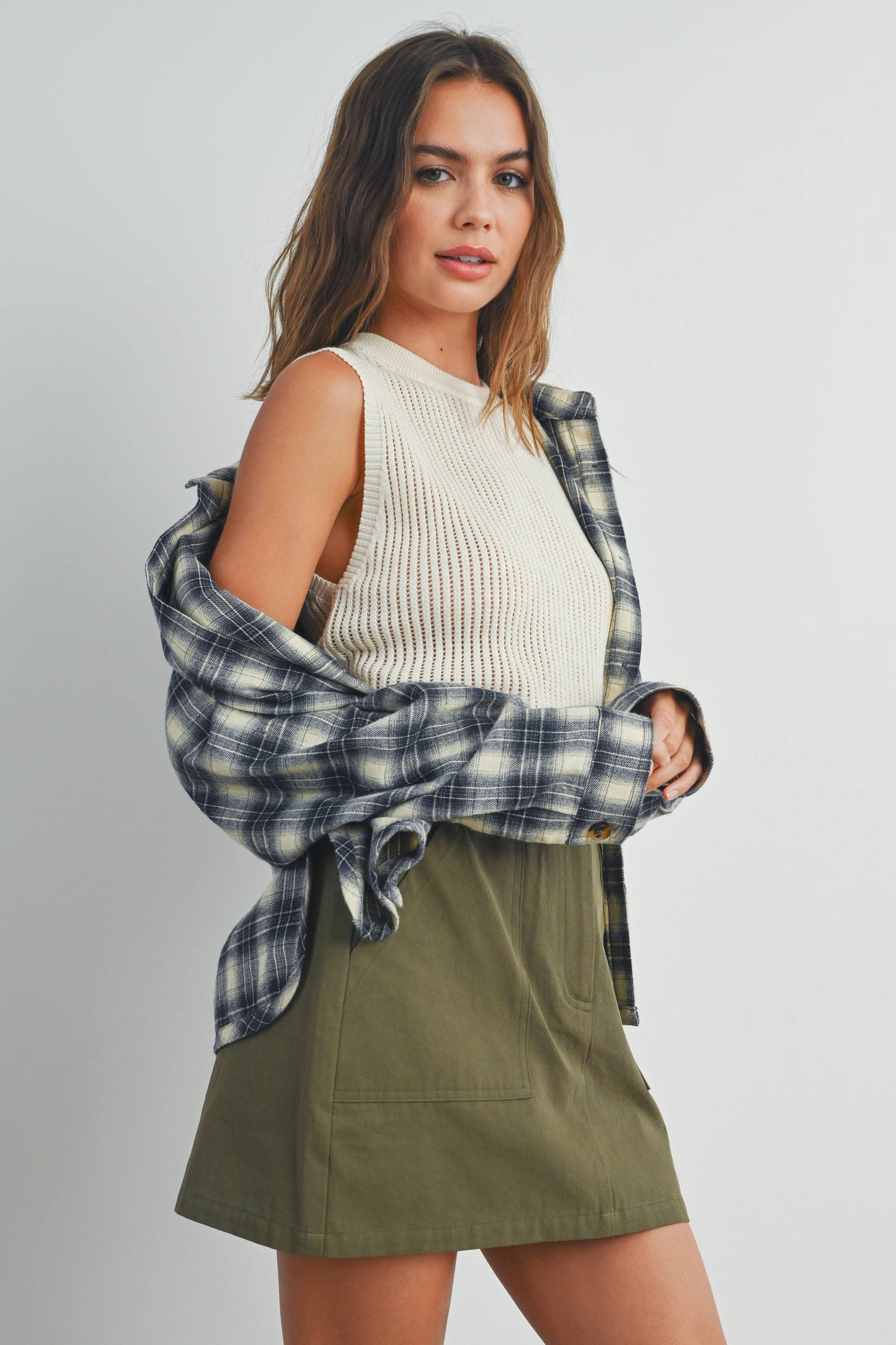 BUTTERMELON - Plaid Long-Sleeve Shirt Jacket - BMJ7328