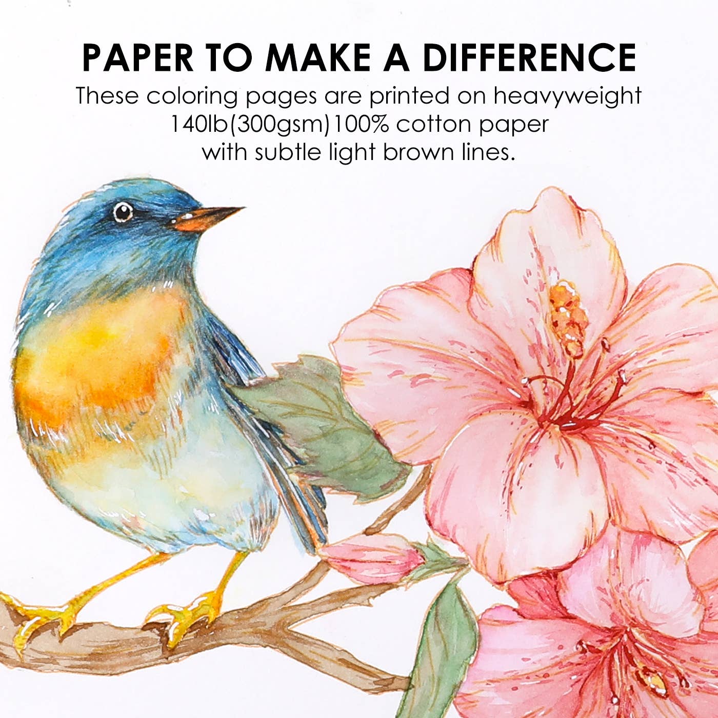 Grabie - Grabie 15 Sheets 140LB Floral-Themed Watercolor Coloring Book