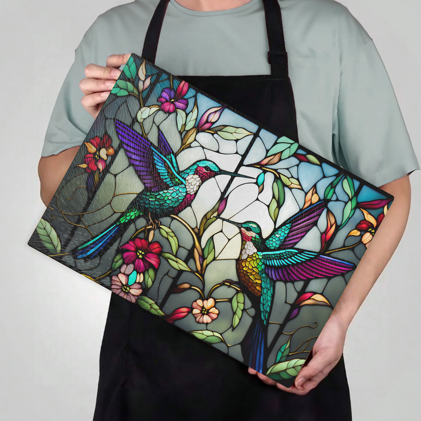 Fernville Creations - Tempered Glass Cutting Board: Hummingbird Charcuterie Tray