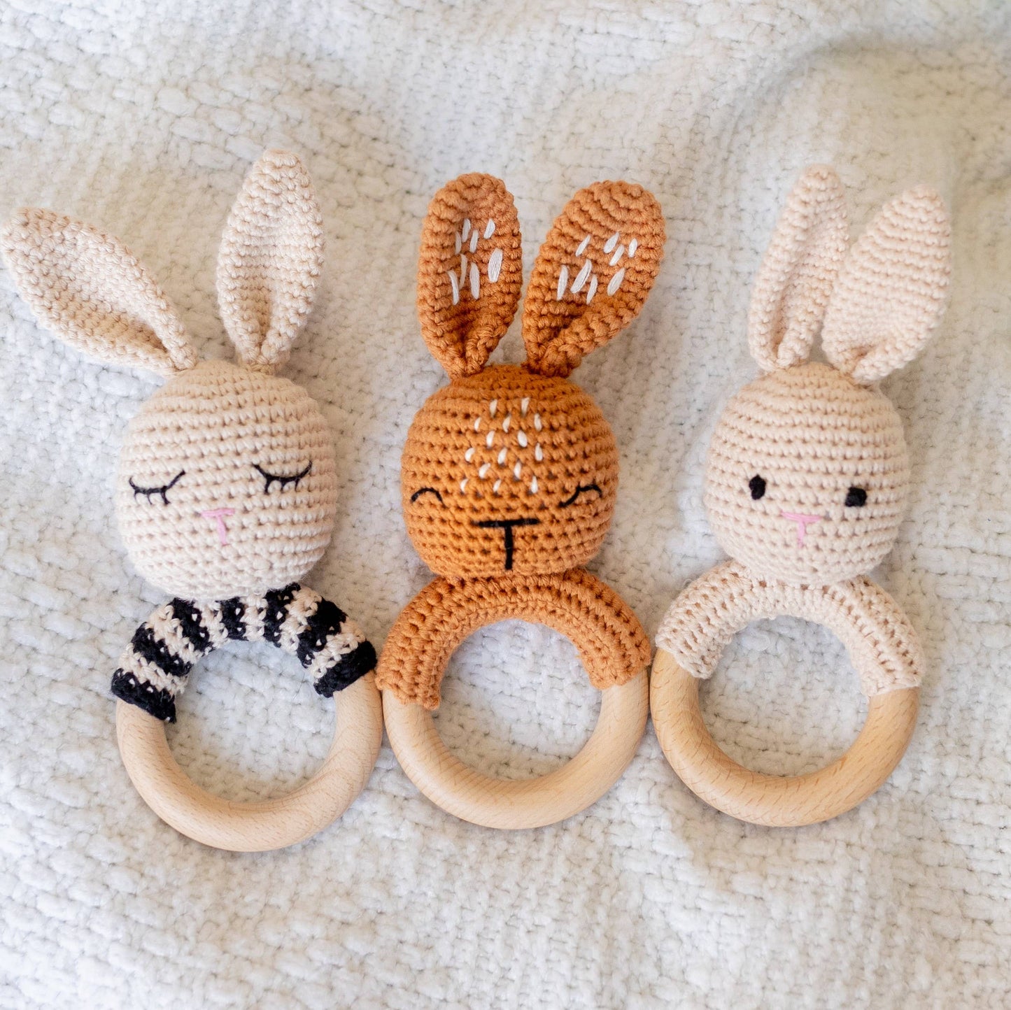 Wonderjoys Baby Co - Bunny Hand Crochet Rattle, Rich Walnut