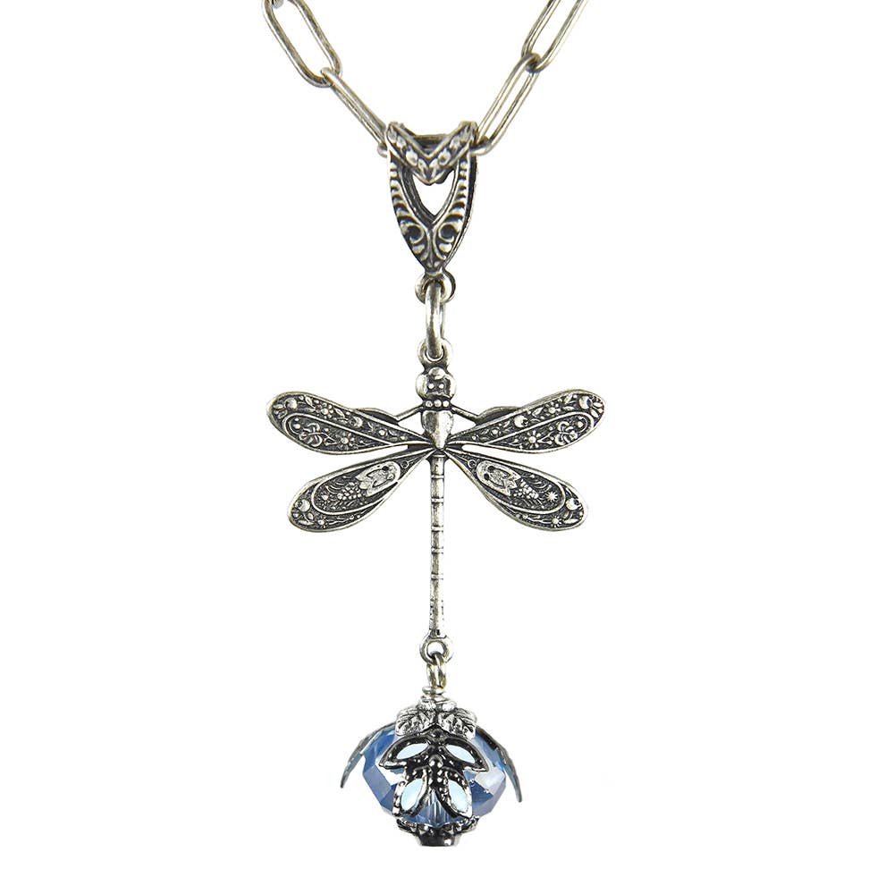 NoMonet - Fairyland: Vintage Filigree Dragonfly Necklace with Crystal