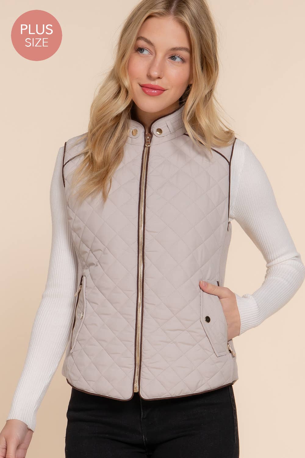 Active Basic | Active USA - Suede Piping Quilted Padding Vest