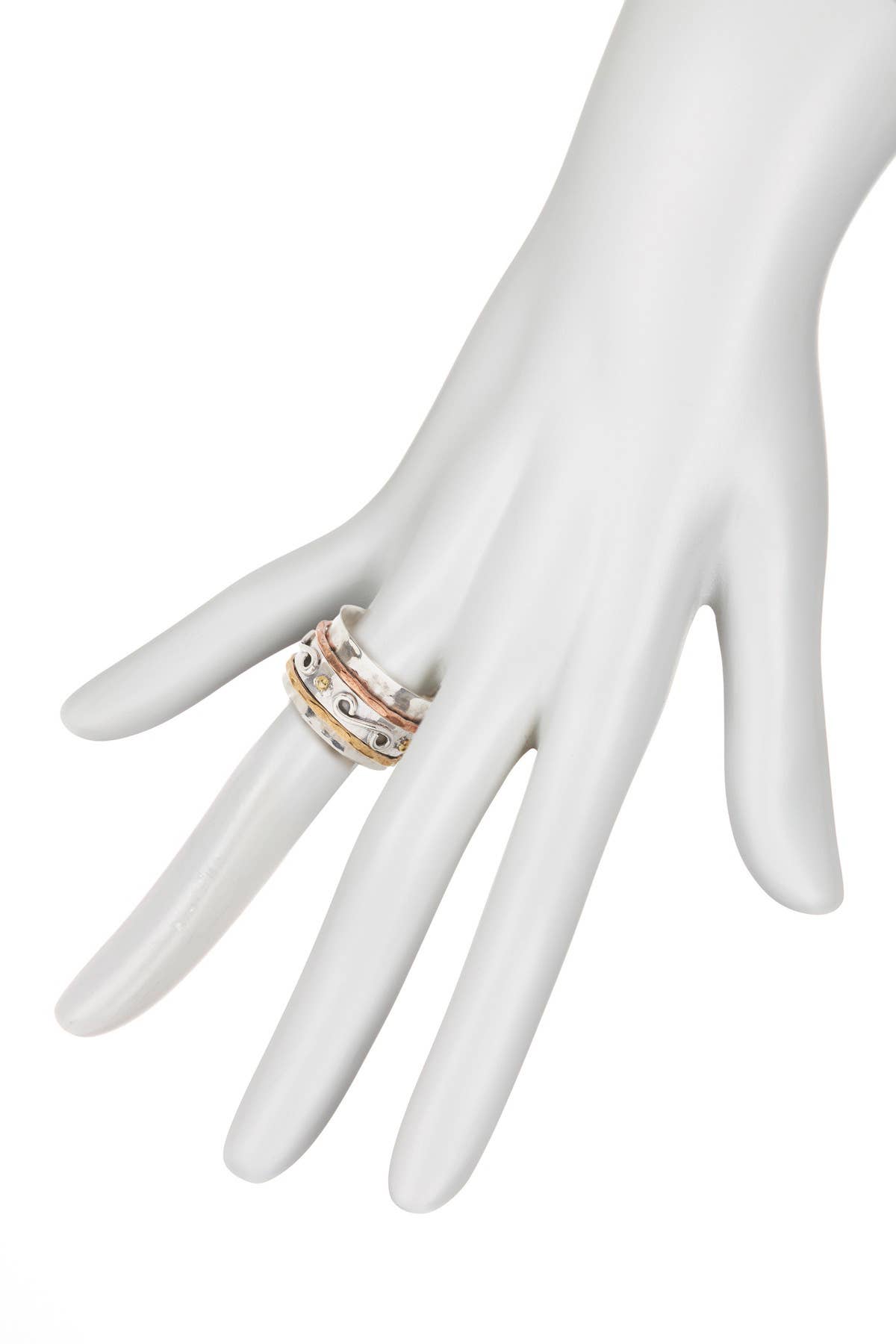 Zoey Simmons - Tri-Tone Engraved Spinner Ring - SP/GP/RG