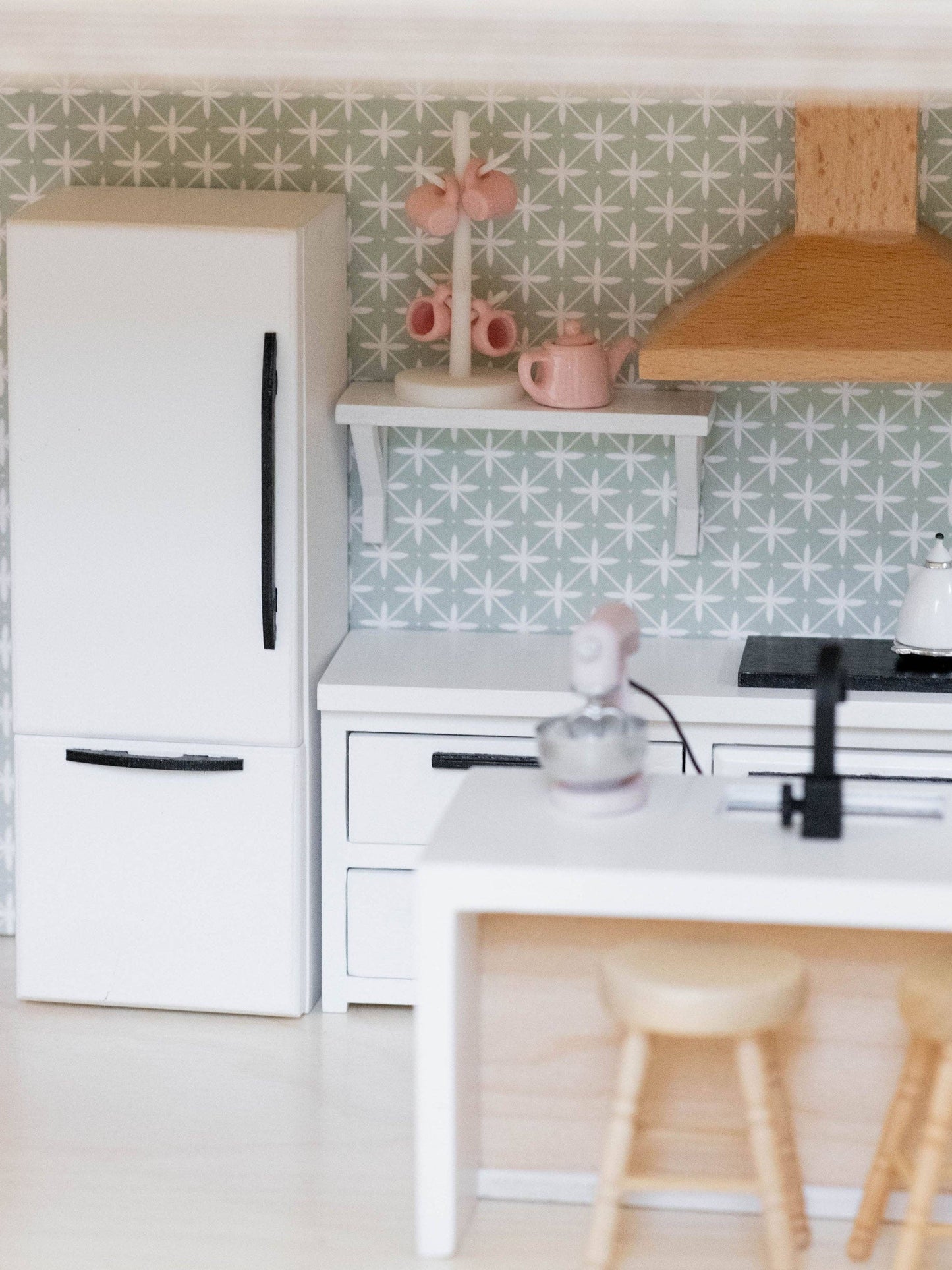 Macy Mae Dollhouse Designs - Dollhouse Modern Kitchen Island + Sink | Natural Wood White