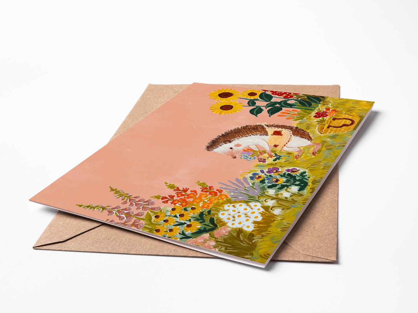 Randi Lynn Reed Illustration - Hedgehog Gardener Single Blank Greeting Card