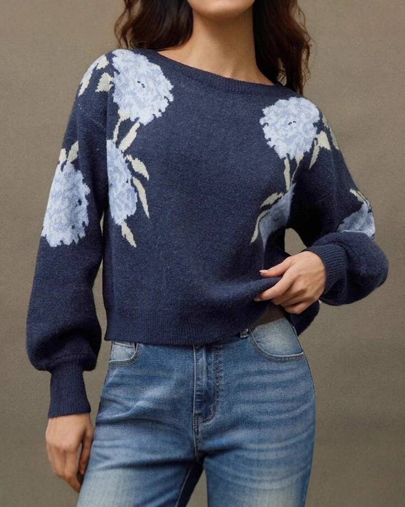 Rosa Clothing - Casual Vintage Floral Pattern Pullover Sweater