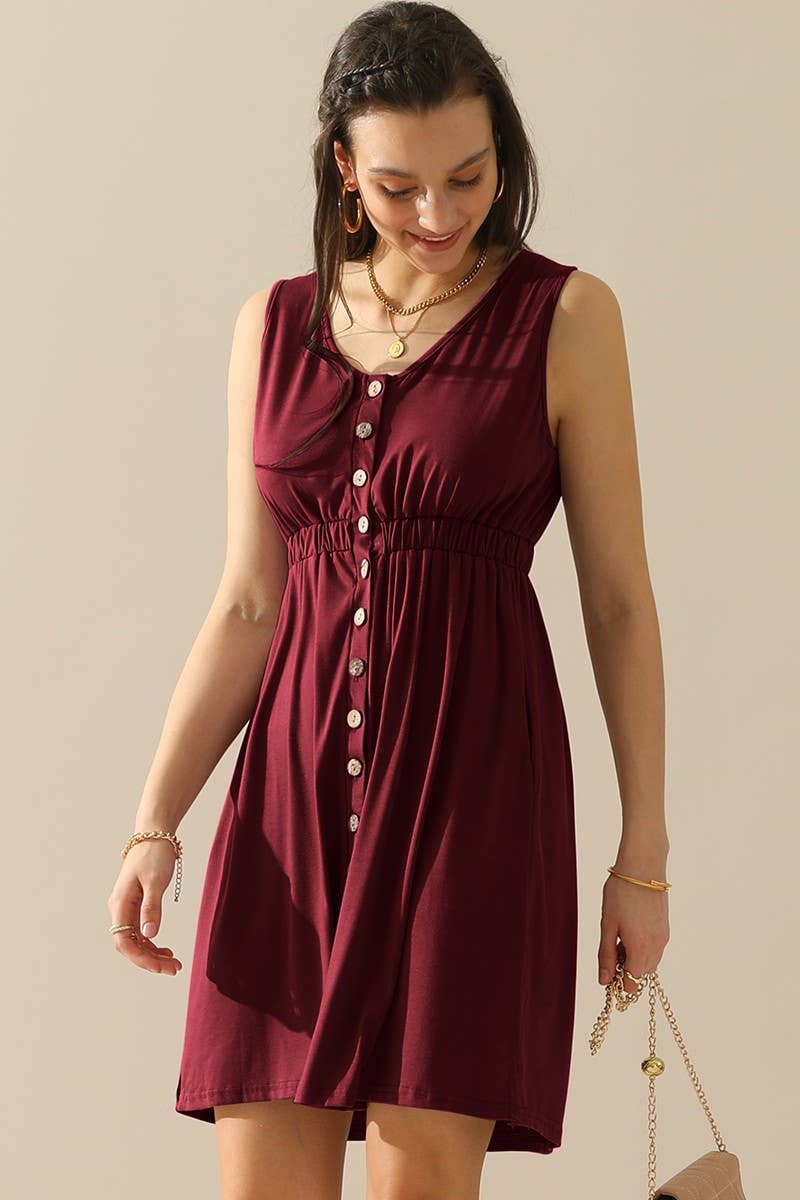 NINEXIS - CWDSD1389-B_SLEEVELESS BUTTON POCKET SLIM WAIST DRESS