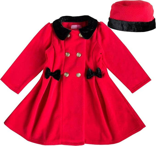 Good Lad Apparel - Good Lad Toddler Girl Red Double Breasted Coat with Hat