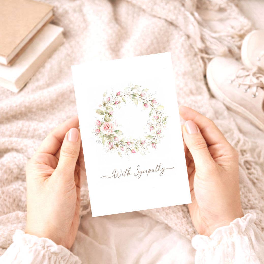 Bellflower Girl - With Sympathy | Pink Rose Watercolor Wreath | Sympathy Card
