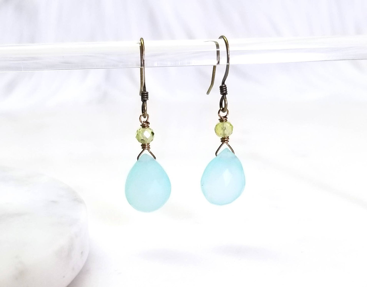 Edgy Petal Jewelry - Seafoam Chalcedony and Green Peridot Classic Stone Earrings