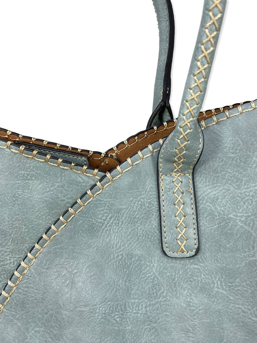 MiMi Wholesale - COL001-2 2-in-1 Stitch Trim Detail Shoulder/Tote Set Bag