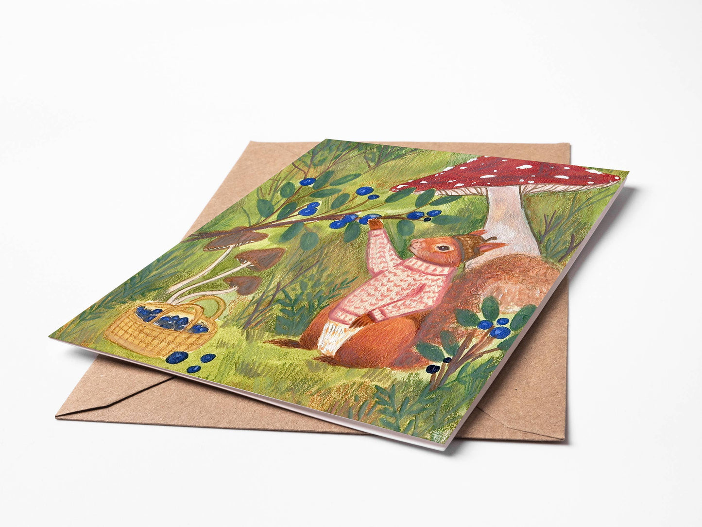 Randi Lynn Reed Illustration - Foraging Squirrel Single Blank Greeting Card