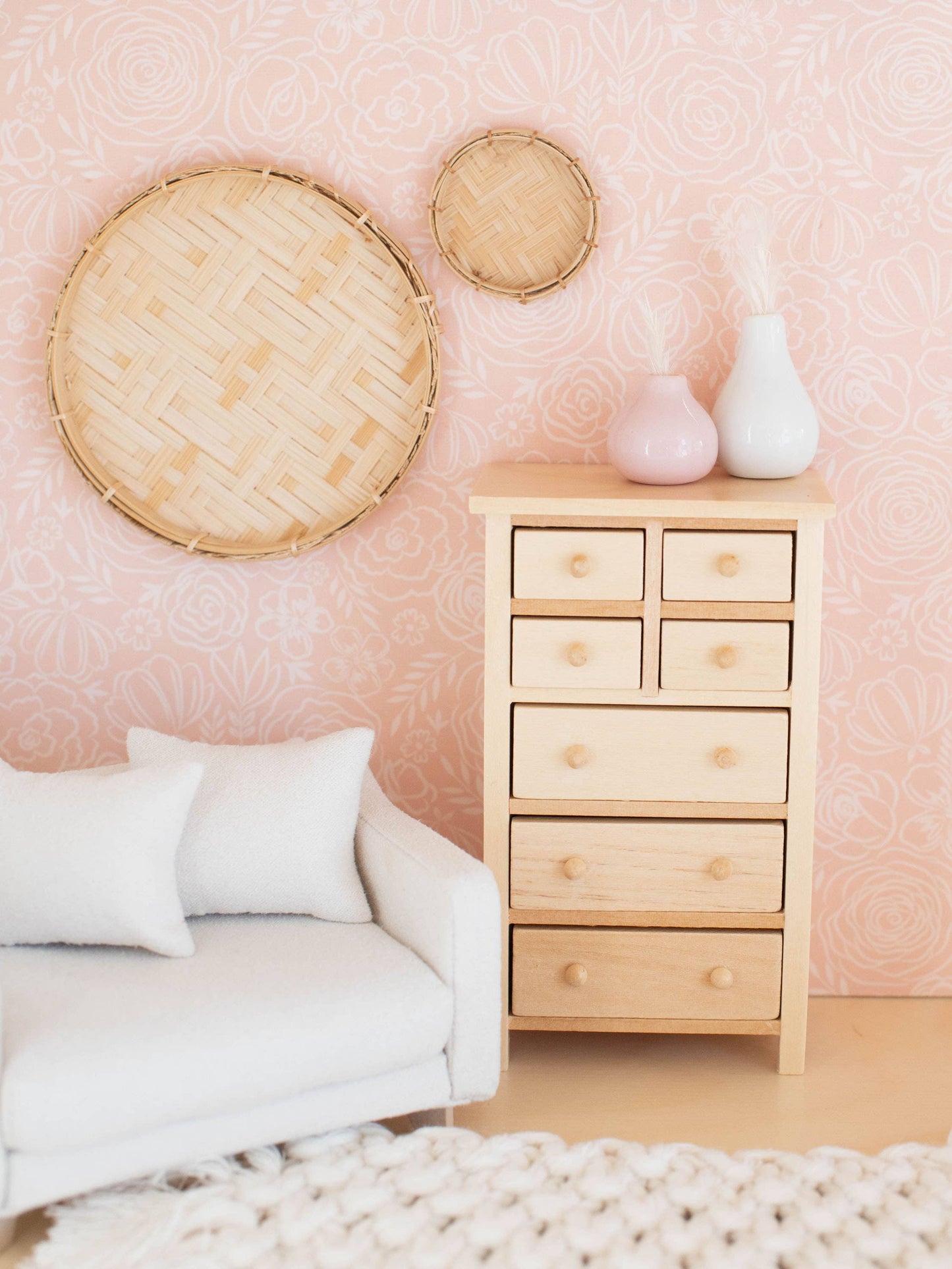 Macy Mae Dollhouse Designs - Dollhouse Tall Dresser | Wood Knobs