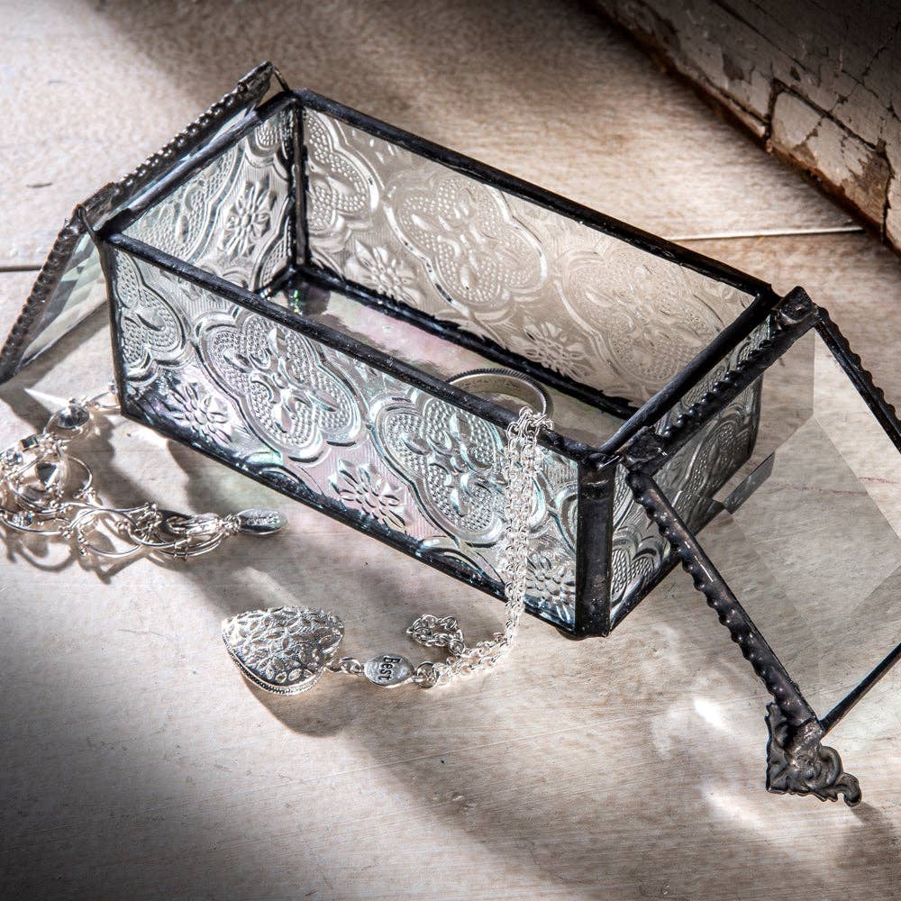 J Devlin Glass Art & Bert Anderson Collection - Glass Jewelry Box with Double Beveled Lid | Vintage-Inspired
