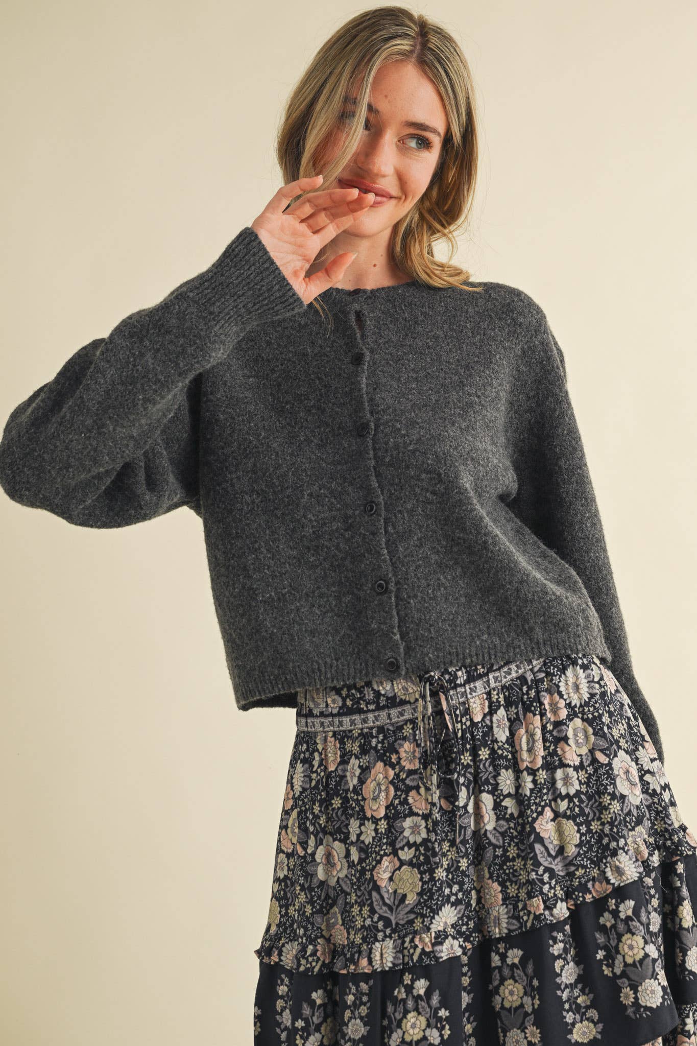 &MERCI - LONG PUFF SLEEVE SWEATER CARDIGAN MSW11018