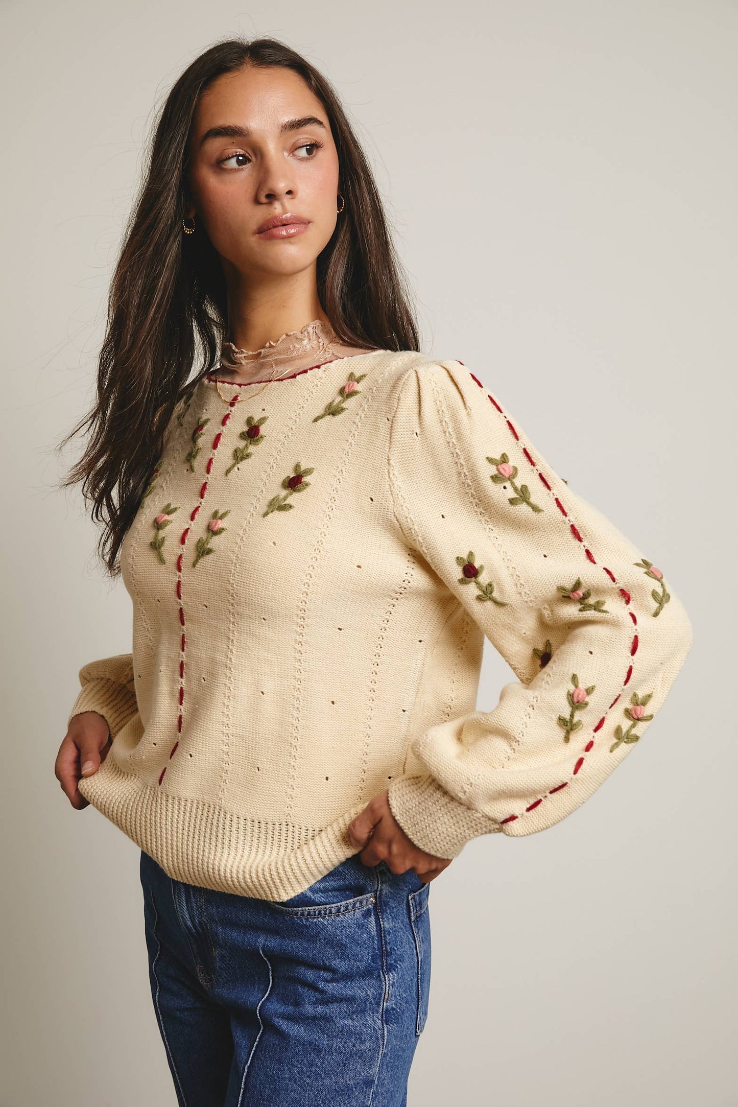 Forte - Embroidered Blossom Knit Sweater FSW0002
